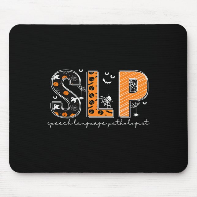 Funny SLP Halloween Costume Pumpkin Fall Skeleton  Mouse Mat (Front)