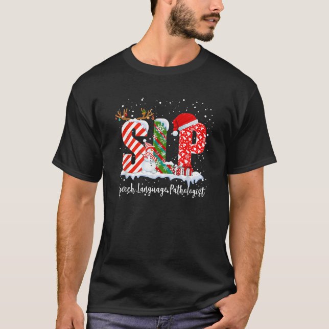 Funny SLP Speech Language Pathologist Santa Christ T-Shirt (Front)