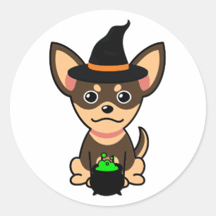 Funny small dog is a witch classic round sticker