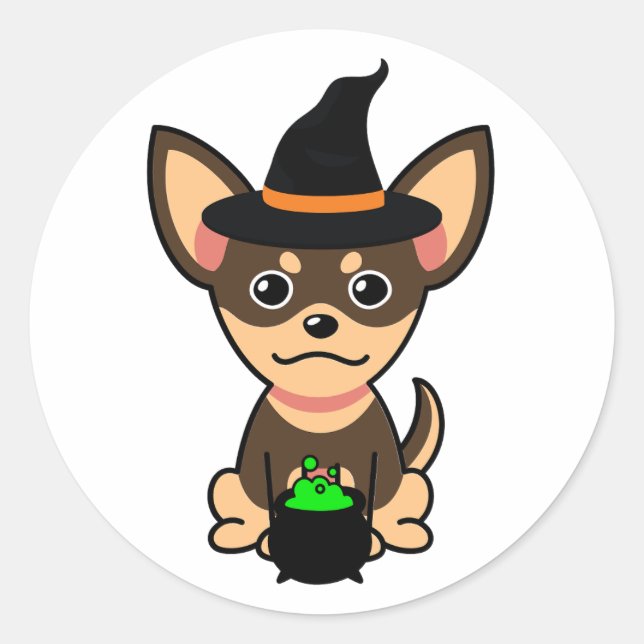 Funny small dog is a witch classic round sticker (Front)