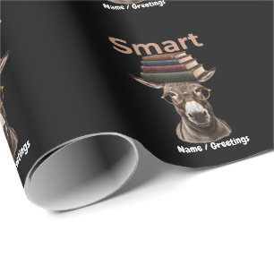 Funny Smart Donkey Bookworm Retro Glasses Graphic Wrapping Paper