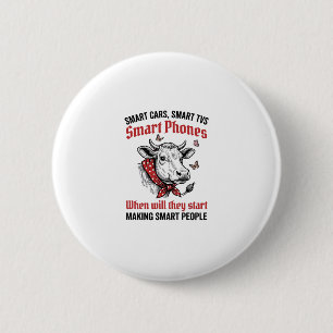 Funny Smart People Cow Vintage Engraving T-Shirt D 6 Cm Round Badge