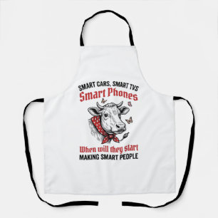 Funny Smart People Cow Vintage Engraving T-Shirt D Apron