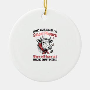 Funny Smart People Cow Vintage Engraving T-Shirt D Ceramic Tree Decoration