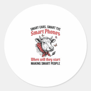 Funny Smart People Cow Vintage Engraving T-Shirt D Classic Round Sticker