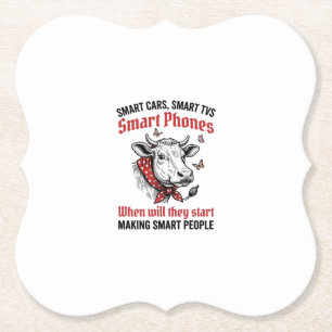 Funny Smart People Cow Vintage Engraving T-Shirt D Paper Coaster