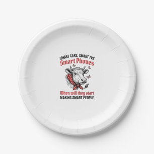 Funny Smart People Cow Vintage Engraving T-Shirt D Paper Plate
