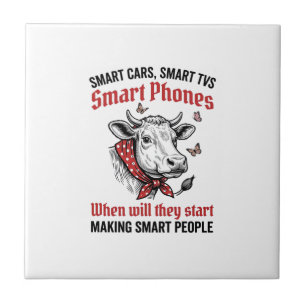 Funny Smart People Cow Vintage Engraving T-Shirt D Tile