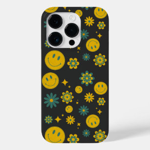 funny smile face and groovy flowers Case-Mate iPhone 14 pro case