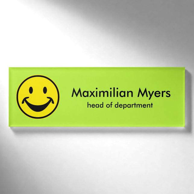 Funny Smiley yellow + your backg. & ideas Name Tag (Front)