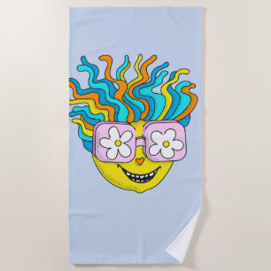 Funny Smiling Character with Pink Glasses Colourfu Beach Towel