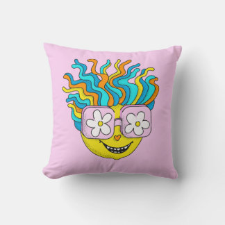 Funny Smiling Character with Pink Glasses Colourfu Cushion