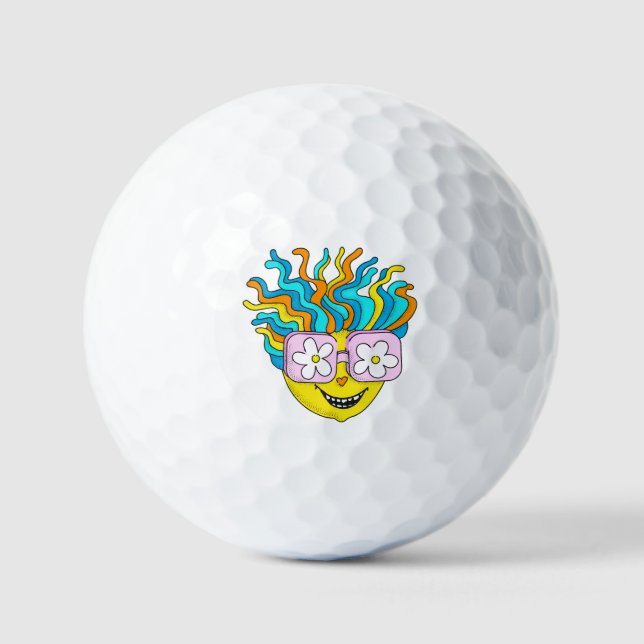 Funny Smiling Character with Pink Glasses Colourfu Golf Balls (Front)