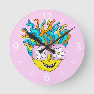 Funny Smiling Character with Pink Glasses Colourfu Round Clock