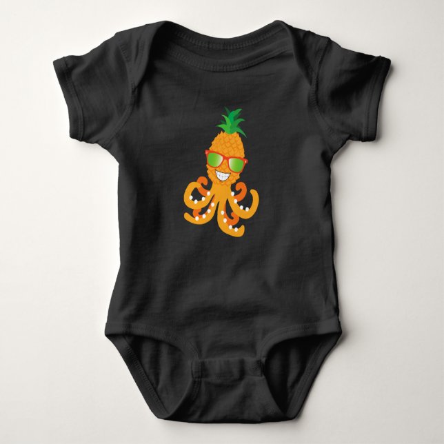 FUNNY SMILING EXOTIC TROPICAL PINEAPPLE OCTOPUS BABY BODYSUIT (Front)