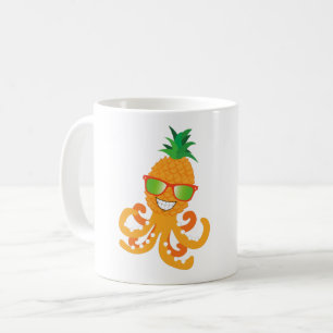 FUNNY SMILING EXOTIC TROPICAL PINEAPPLE OCTOPUS COFFEE MUG