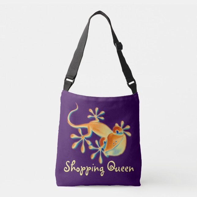 Funny Smiling Gecko + your background & ideas Crossbody Bag (Front)