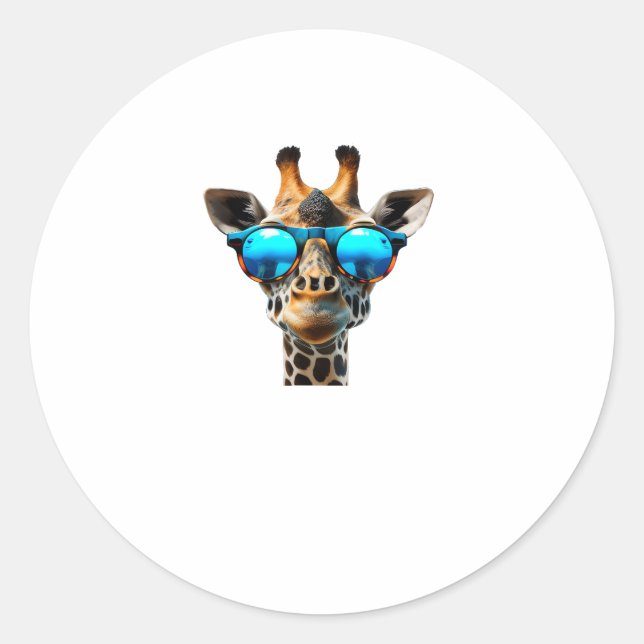 Funny smiling Giraffe with Sunglasses  Classic Round Sticker (Front)