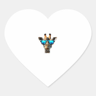Funny smiling Giraffe with Sunglasses Heart Sticker