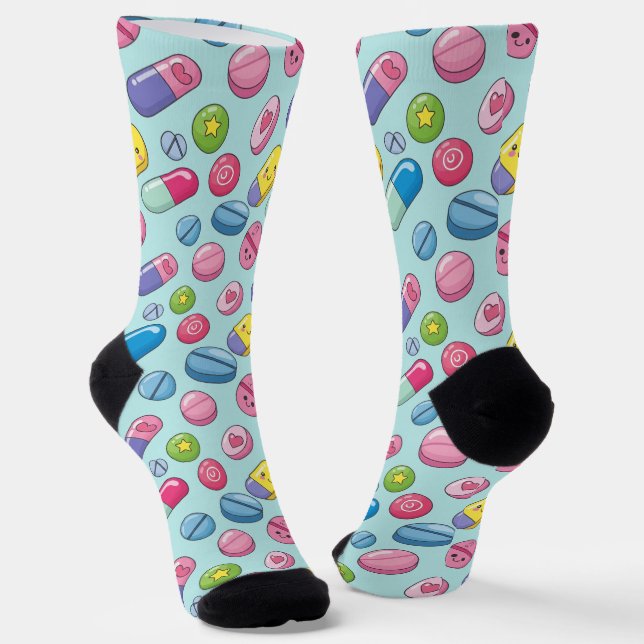 Funny Smiling Pills CPhT Pharmacy Socks  (Angled)
