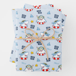 Funny Smiling Shark Life Preserver Snorkel Goggles Wrapping Paper Sheet