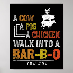 Funny Smoked Meat Pork Grilling Gift Pig Cow Barbe Poster