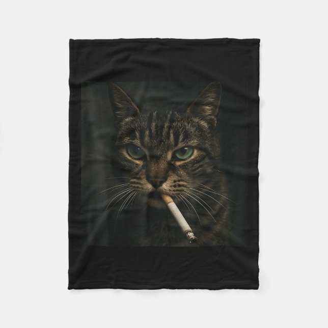 Funny Smoking Cat, Cigarette Kitty Gen Z Meme, Cat Fleece Blanket (Front)