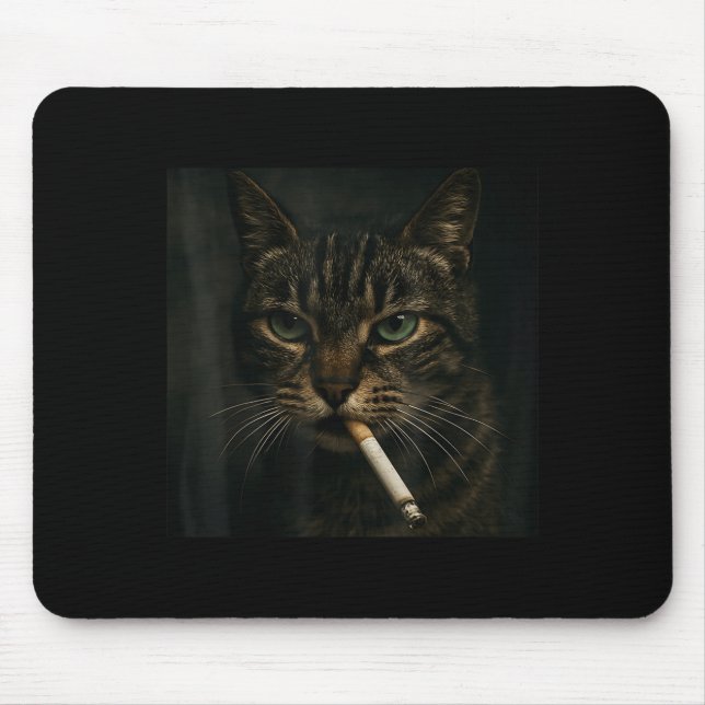 Funny Smoking Cat, Cigarette Kitty Gen Z Meme, Cat Mouse Mat (Front)
