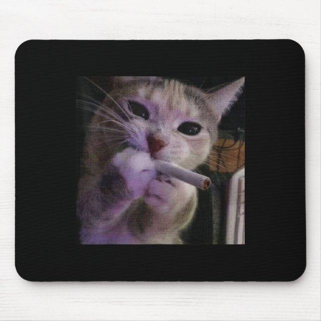 Funny Smoking Cat, Cigarette Kitty Gen Z Meme, Cat Mouse Mat (Front)