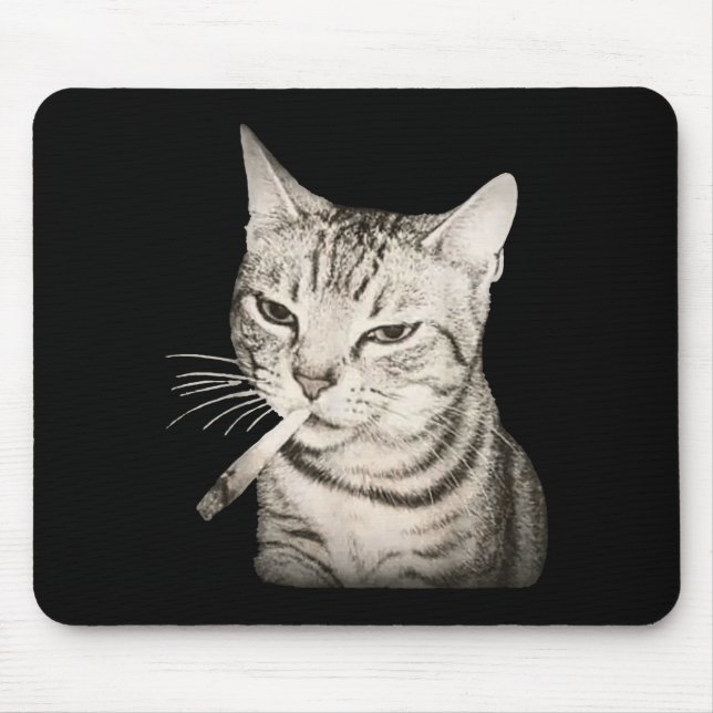 Funny Smoking Cat Cigarette Kitty Gen Z Meme  Mouse Mat (Front)