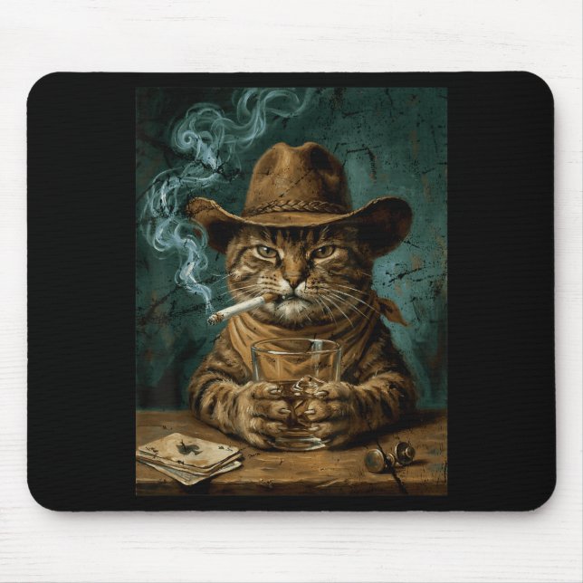 Funny Smoking Cat Cigarette Meme Cat Lover Mouse Mat (Front)