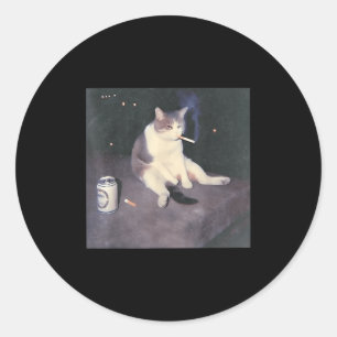 Funny Smoking Cat Meme _1  Classic Round Sticker