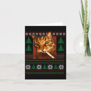 Funny Smoking Cat Meme Christmas Ugly Card