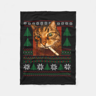 Funny Smoking Cat Meme Christmas Ugly Fleece Blanket