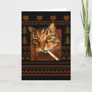 Funny Smoking Cat Meme Christmas Ugly For Men Wome Card