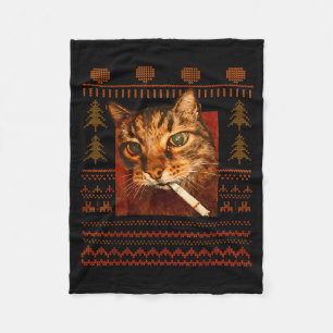 Funny Smoking Cat Meme Christmas Ugly For Men Wome Fleece Blanket