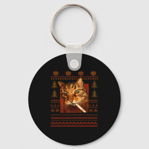 Funny Smoking Cat Meme Christmas Ugly For Men Wome Key Ring