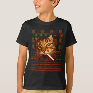 Funny Smoking Cat Meme Christmas Ugly For Men Wome T-Shirt