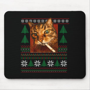 Funny Smoking Cat Meme Christmas Ugly  Mouse Mat
