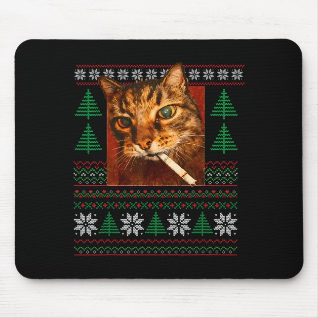 Funny Smoking Cat Meme Christmas Ugly  Mouse Mat (Front)