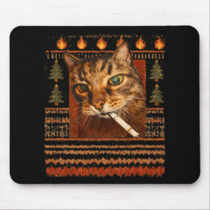 Funny Smoking Cat Meme Christmas Ugly  Mouse Mat