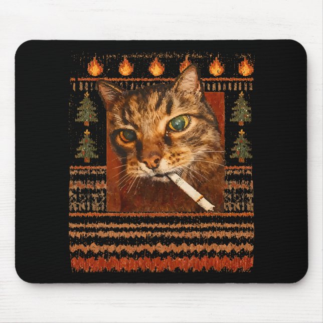 Funny Smoking Cat Meme Christmas Ugly  Mouse Mat (Front)