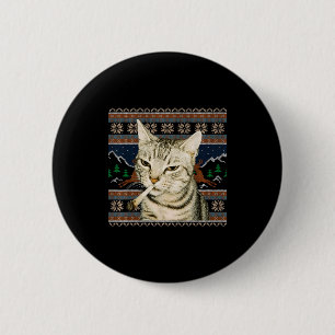 Funny Smoking Cat Meme Christmas Ugly Sweater Cat 6 Cm Round Badge