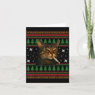 Funny Smoking Cat Meme Christmas Ugly Sweater Cat Card
