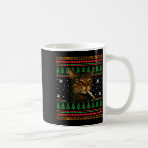 Funny Smoking Cat Meme Christmas Ugly Sweater Cat  Coffee Mug