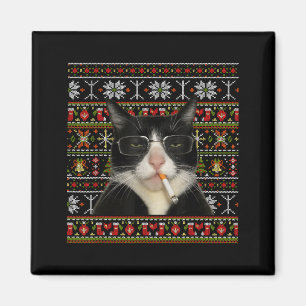 Funny Smoking Cat Meme Christmas Ugly Sweater Cat Magnet