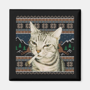 Funny Smoking Cat Meme Christmas Ugly Sweater Cat Magnet