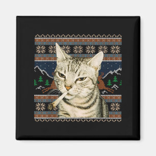 Funny Smoking Cat Meme Christmas Ugly Sweater Cat  Magnet