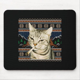 Funny Smoking Cat Meme Christmas Ugly Sweater Cat  Mouse Mat