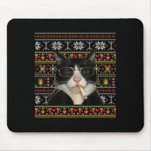 Funny Smoking Cat Meme Christmas Ugly Sweater Cat  Mouse Mat